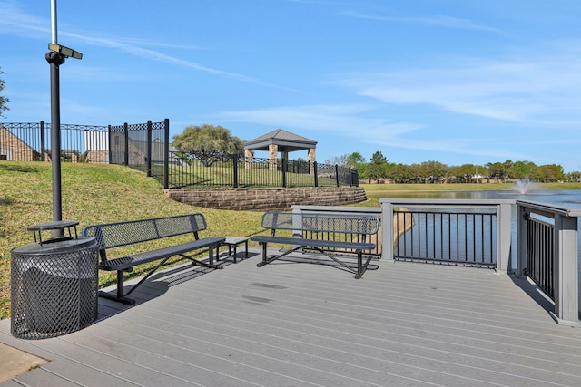 2331 Fern Bend Ln, Katy, TX 77494 - wooden deck featuring a gazebo and a water view