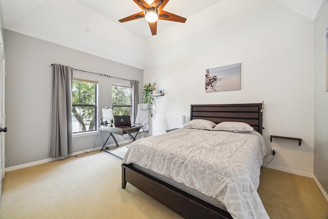 1015 W 41st St, Houston, TX 77018 - bedroom featuring carpet, baseboards, a ceiling fan, and high vaulted ceiling