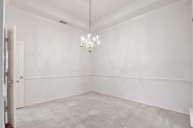 5316 Lake Mead Trl, Fort Worth, TX 76137 - empty room featuring a chandelier, a raised ceiling, carpet flooring, and crown molding