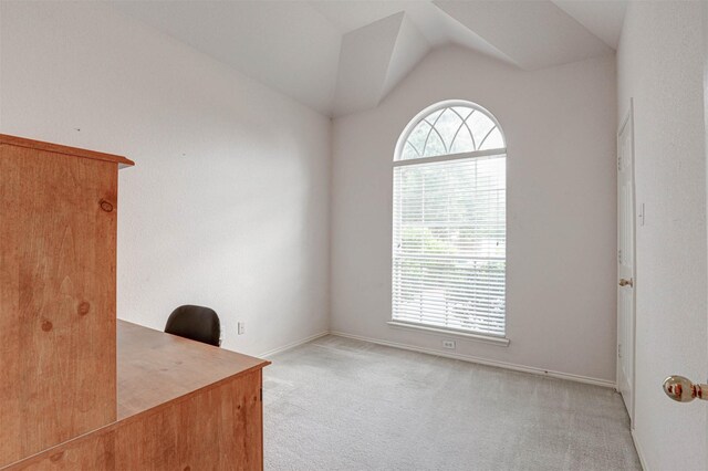 5316 Lake Mead Trl, Fort Worth, TX 76137 - unfurnished office featuring light colored carpet, vaulted ceiling, and baseboards