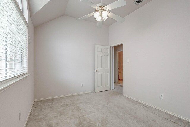 5316 Lake Mead Trl, Fort Worth, TX 76137 - spare room with light carpet, vaulted ceiling, ceiling fan, and baseboards