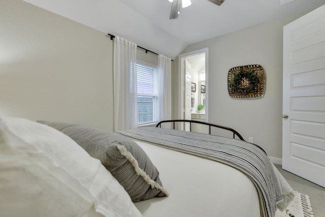21310 Baldovin Way, Tomball, TX 77375 - bedroom with carpet, lofted ceiling, baseboards, and a ceiling fan