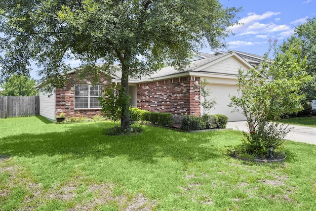 ranch-style home with brick siding, a garage, and driveway