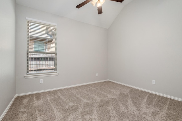 28437 Ofallon Mills Dr, Spring, TX 77386 - carpeted empty room featuring a ceiling fan, baseboards, and vaulted ceiling