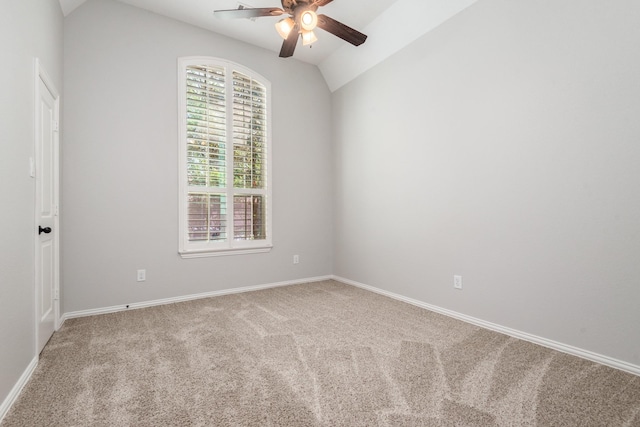 28437 Ofallon Mills Dr, Spring, TX 77386 - carpeted spare room featuring a ceiling fan, lofted ceiling, and baseboards