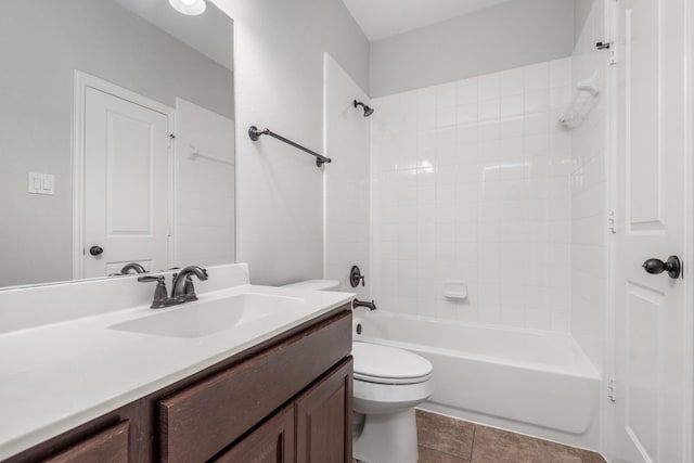 28437 Ofallon Mills Dr, Spring, TX 77386 - bathroom with toilet, vanity, bathtub / shower combination, and tile patterned flooring