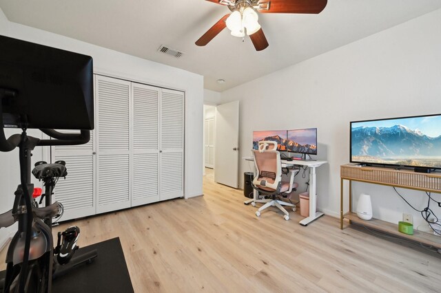 2829 Timmons Ln Unit 184, Houston, TX 77027 - office area featuring wood finished floors and a ceiling fan