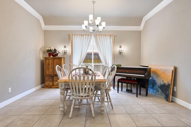 8303 Crescent Knolls Dr, Richmond, TX 77406 - dining space with a chandelier, crown molding, light tile patterned floors, and baseboards