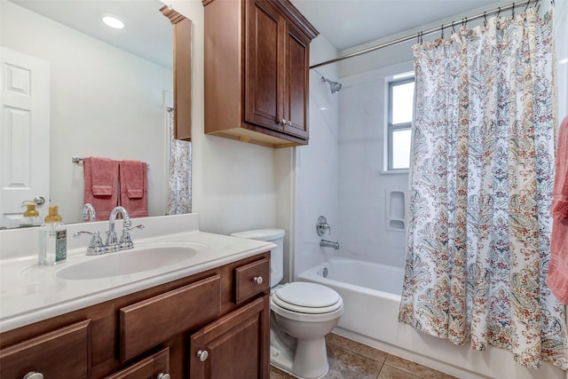 6722 Hawkins St, Manvel, TX 77578 - bathroom with shower / tub combo, toilet, tile patterned flooring, and vanity