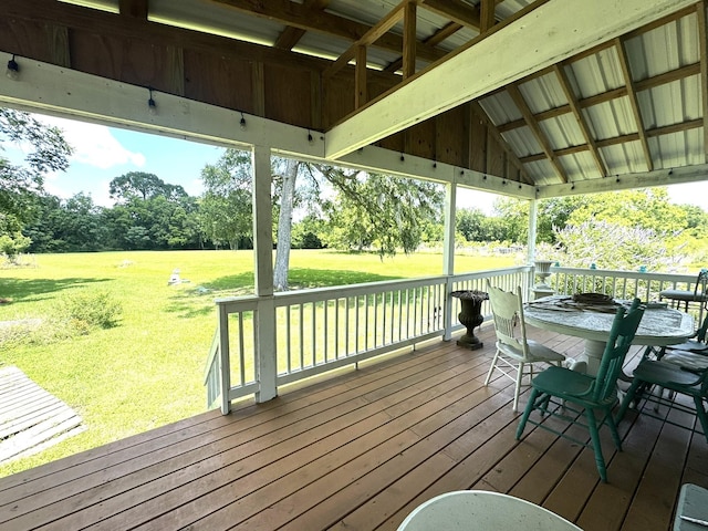 12215 Fm 442nd Rd, Boling, TX 77420 - wooden terrace featuring a lawn and view of wooded area