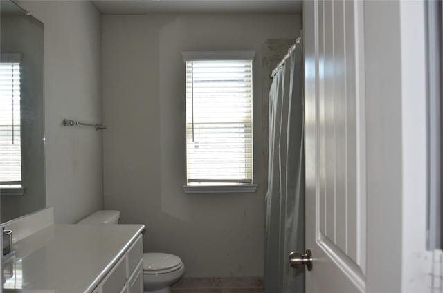 bathroom featuring toilet, healthy amount of natural light, and vanity