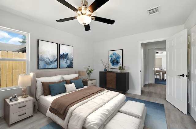 5614 Northridge Dr, Houston, TX 77033 - bedroom featuring light wood-type flooring and ceiling fan