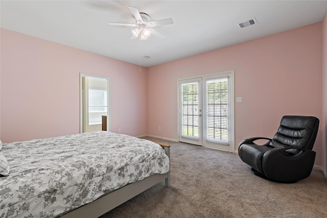 11020 Panther Ct, Houston, TX 77099 - carpeted bedroom featuring access to outside, baseboards, and ceiling fan