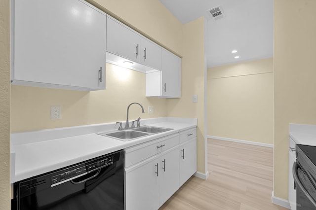 9850 Pagewood Ln Unit 1208, Houston, TX 77042 - kitchen featuring black dishwasher, a sink, light wood finished floors, white cabinetry, and light countertops