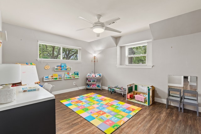 211 Cedar Ln, El Lago, TX 77586 - rec room featuring ceiling fan, wood finished floors, and baseboards