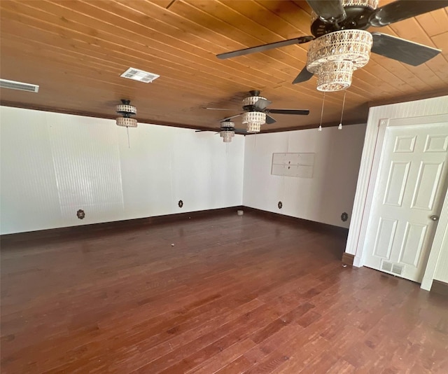 3811 Empress Ln, Richmond, TX 77406 - empty room featuring wood ceiling, a ceiling fan, baseboards, and dark wood finished floors