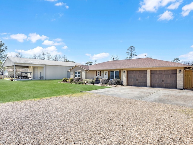 316 N Magnolia St, Highlands, TX 77562 - ranch-style home featuring a garage, driveway, brick siding, and a front yard