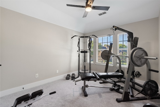 3804 Park Wood Dr, Corinth, TX 76208 - workout area featuring a ceiling fan and baseboards