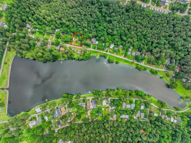1607 E Pne Lake Cir E, Conroe, TX 77316 - aerial view of property's location with a large body of water and property boundaries highlighted