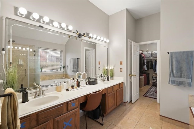 3522 Plymouth Pointe Ln, Missouri City, TX 77459 - full bathroom featuring tile patterned flooring, a shower stall, a bath, and double vanity