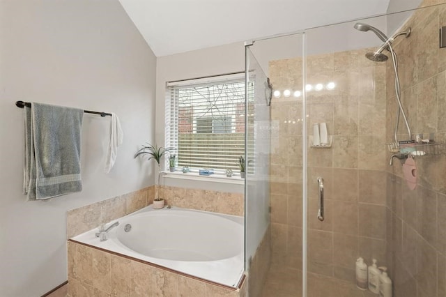 3522 Plymouth Pointe Ln, Missouri City, TX 77459 - bathroom with a shower stall, a garden tub, and lofted ceiling
