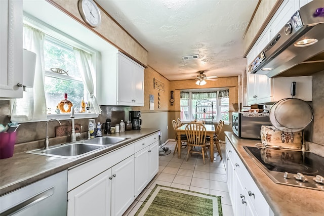 711 Seacliff Dr, Houston, TX 77062 - kitchen featuring a sink, appliances with stainless steel finishes, healthy amount of natural light, under cabinet range hood, and a textured ceiling