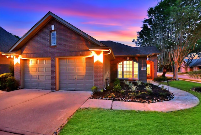 13702 Senca Park Dr, Houston, TX 77077 - single story home featuring brick siding, concrete driveway, a garage, and a lawn