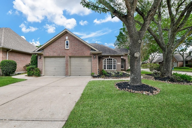 13702 Senca Park Dr, Houston, TX 77077 - view of front of property featuring brick siding, an attached garage, driveway, and a front lawn