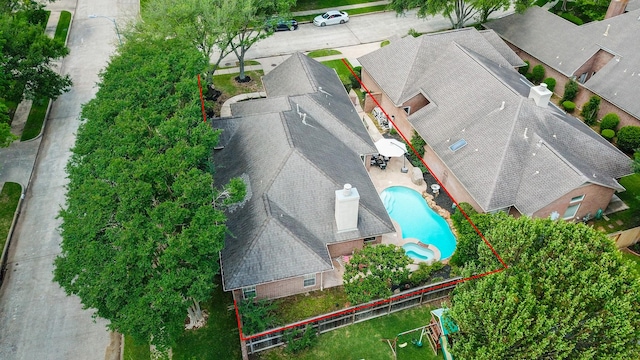 13702 Senca Park Dr, Houston, TX 77077 - aerial view of property and surrounding area featuring property boundaries highlighted and a pool area