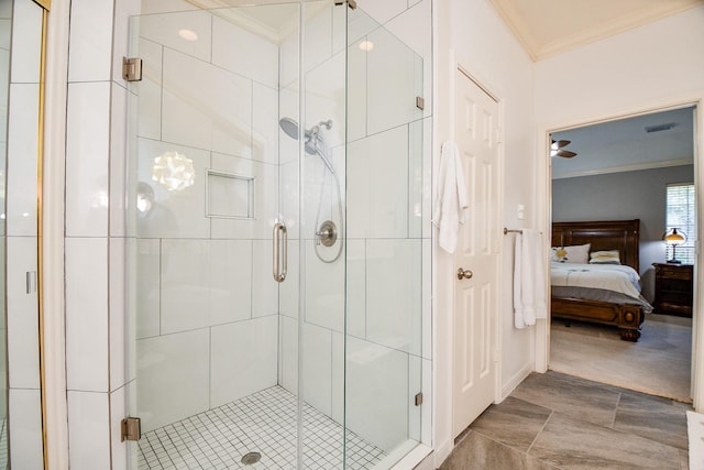13702 Senca Park Dr, Houston, TX 77077 - ensuite bathroom featuring ornamental molding and a shower stall