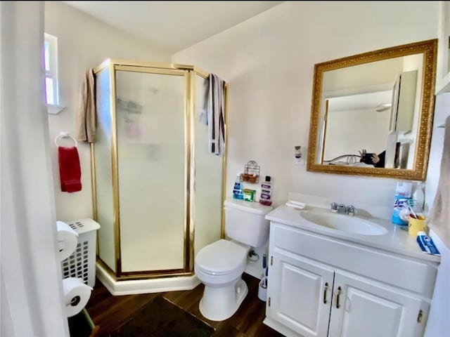 865 Sir Jim Dr, Woodville, TX 75979 - full bathroom featuring a shower stall, vanity, and wood finished floors