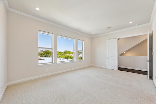 1505 Missouri St, Houston, TX 77006 - unfurnished bedroom with carpet flooring, ornamental molding, baseboards, and recessed lighting