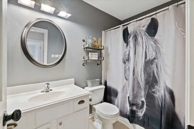 19030 Piney Way Dr, Tomball, TX 77375 - full bathroom featuring vanity, toilet, and a shower with shower curtain