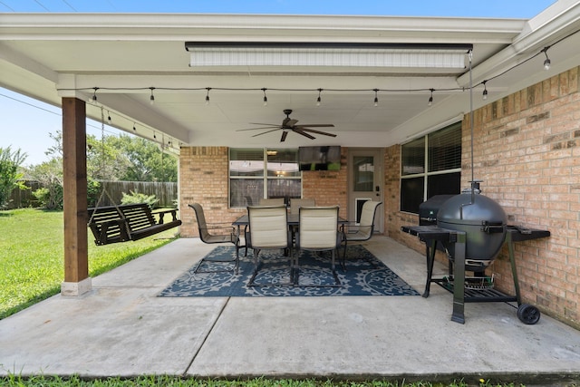 19030 Piney Way Dr, Tomball, TX 77375 - view of patio / terrace featuring ceiling fan, outdoor dining area, and grilling area