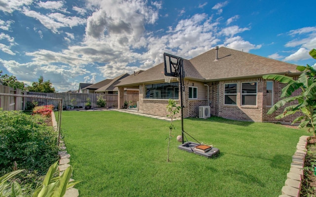 10014 Knollwood Ln, Missouri City, TX 77459 - rear view of house with brick siding, a cooling unit, and roof with shingles