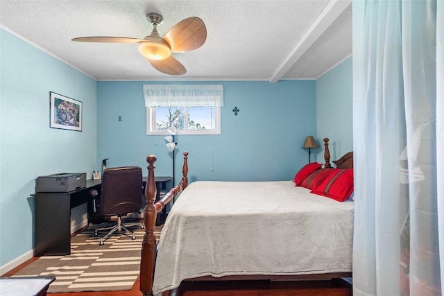 135 Sweetgum St, Trinity, TX 75862 - bedroom with crown molding, a ceiling fan, a textured ceiling, and an office area