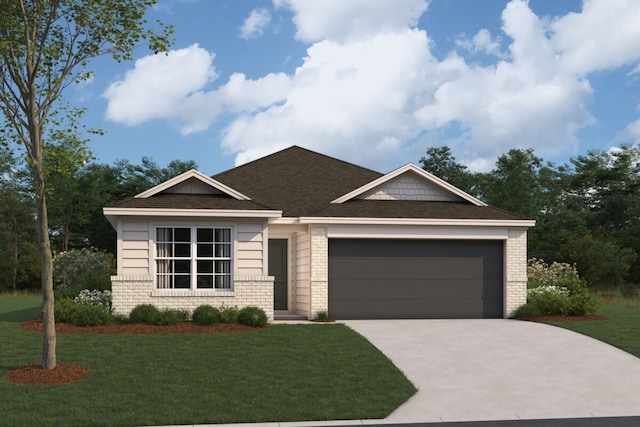 4981 Perennial Ln, La Marque, TX 77568 - view of front of property featuring driveway, an attached garage, a front lawn, a shingled roof, and brick siding
