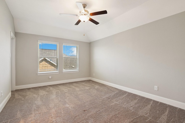 29407 Amber Meadows Ct, Katy, TX 77494 - carpeted empty room featuring a ceiling fan, baseboards, and vaulted ceiling
