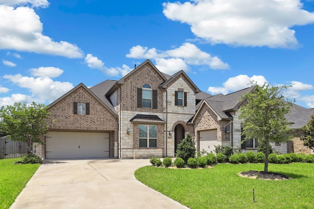 29407 Amber Meadows Ct, Katy, TX 77494 - view of front of house featuring brick siding, stone siding, concrete driveway, and a front yard
