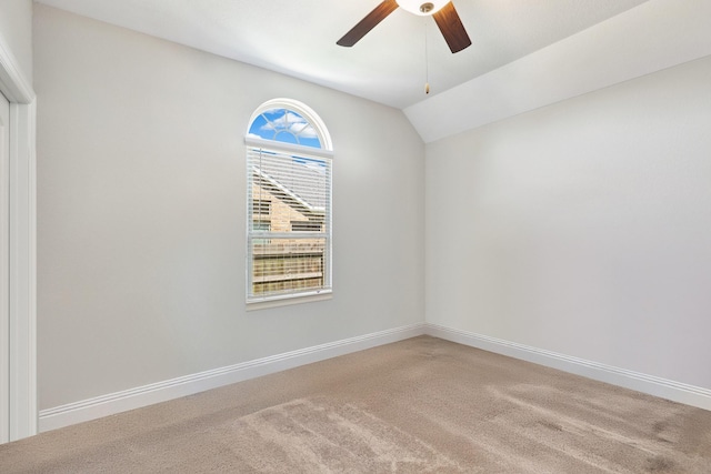 29407 Amber Meadows Ct, Katy, TX 77494 - empty room featuring ceiling fan, carpet flooring, baseboards, and lofted ceiling