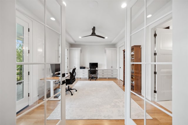 1221 Lamonte Ln, Houston, TX 77018 - office space with french doors, light wood finished floors, ceiling fan, and recessed lighting
