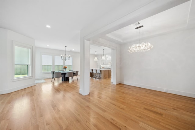 1221 Lamonte Ln, Houston, TX 77018 - dining area featuring a chandelier, light wood-style flooring, baseboards, and recessed lighting