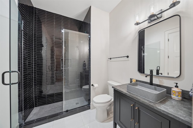 1221 Lamonte Ln, Houston, TX 77018 - bathroom featuring toilet, tile patterned floors, a shower stall, and vanity