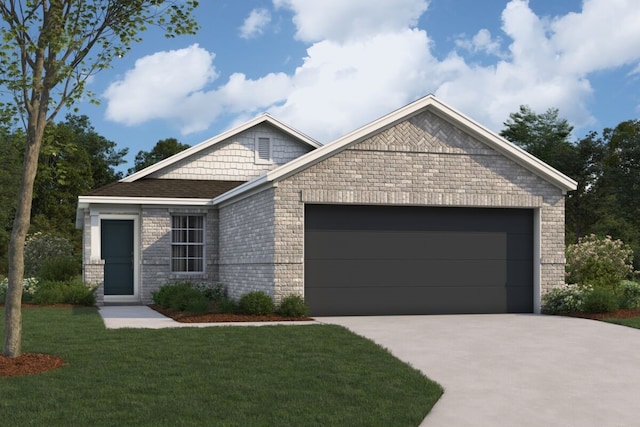 975 Oak Mist Ln, Magnolia, TX 77354 - view of front of property with driveway, an attached garage, a front yard, and brick siding