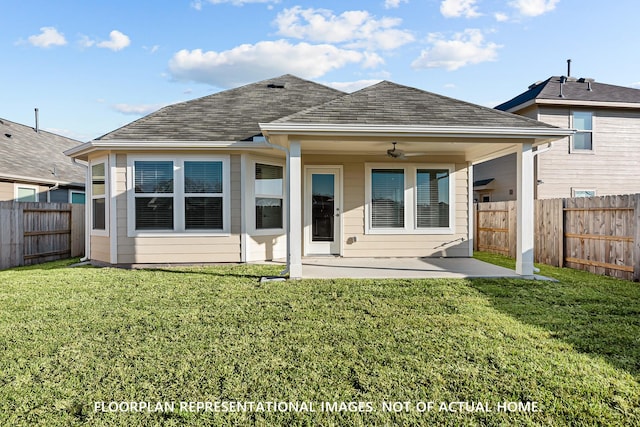975 Oak Mist Ln, Magnolia, TX 77354 - rear view of house featuring ceiling fan, a patio, and roof with shingles