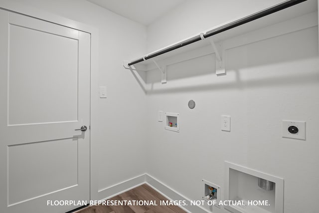 975 Oak Mist Ln, Magnolia, TX 77354 - laundry room with hookup for an electric dryer, gas dryer hookup, baseboards, dark wood-style floors, and washer hookup