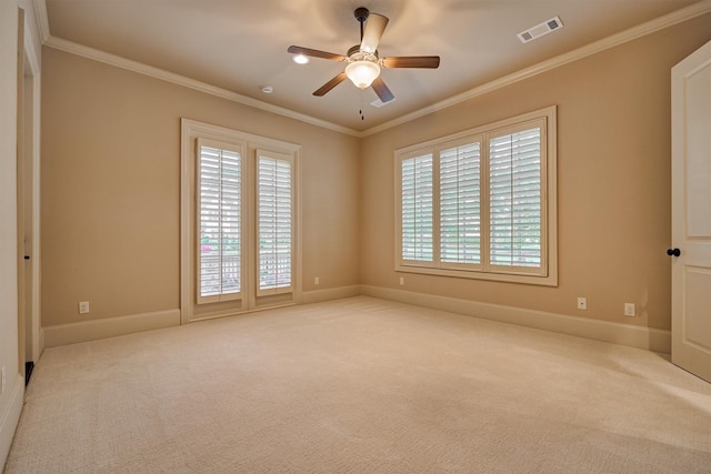 61 Parkgate, Shenandoah, TX 77381 - carpeted empty room featuring ornamental molding, a ceiling fan, and baseboards