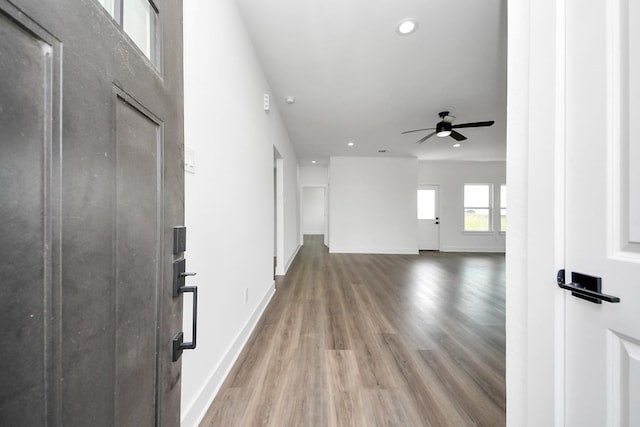 6273 Rd 5503, Cleveland, TX 77327 - foyer entrance with baseboards, a ceiling fan, wood finished floors, and recessed lighting