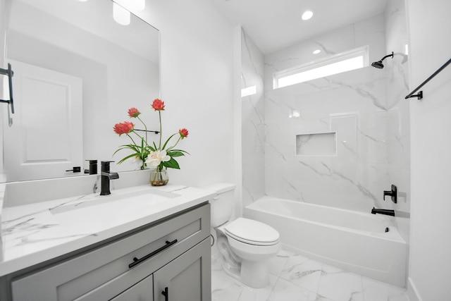 6273 Rd 5503, Cleveland, TX 77327 - bathroom with toilet, bathtub / shower combination, marble finish floors, vanity, and recessed lighting