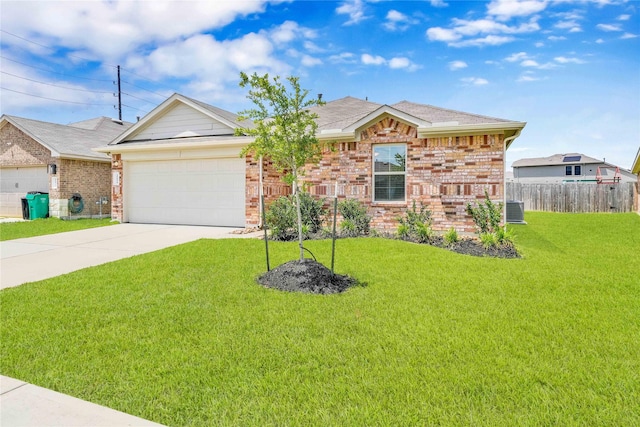 21614 Gusto Glen Ln, Katy, TX 77449 - ranch-style house featuring an attached garage, concrete driveway, brick siding, and cooling unit